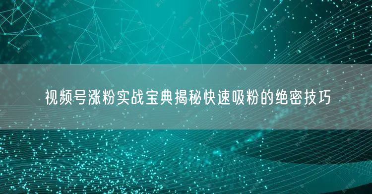 视频号涨粉实战宝典揭秘快速吸粉的绝密技巧