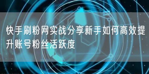 快手刷粉网实战分享新手如何高效提升账号粉丝活跃度